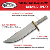 Unsharpened blade blank with 4.5 inch blade length, 1 inch width, 4mm thickness and 1/2-inch push tang